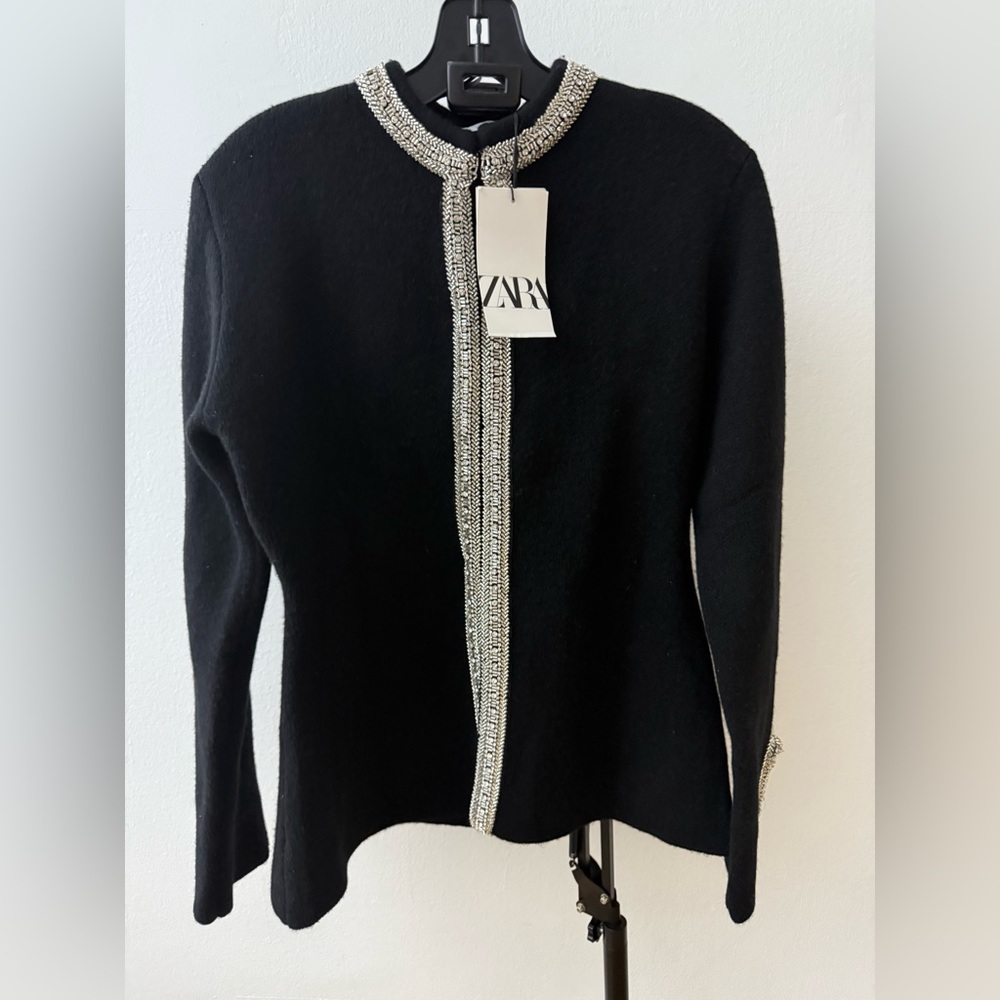 NWT Zara Jacket | ZARA 100% WOOL BEADED CARDIGAN/ JACKET (Size: M) - Picture 8 of 16